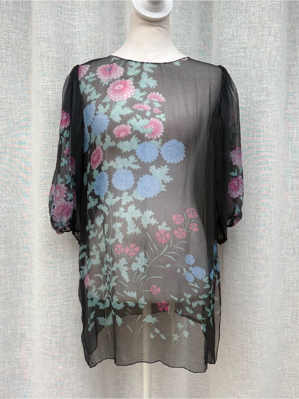 sheer black floral blouse